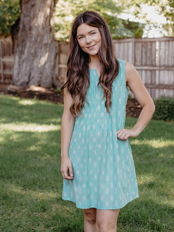 Pintucked Away Dress - Aqua Ikat