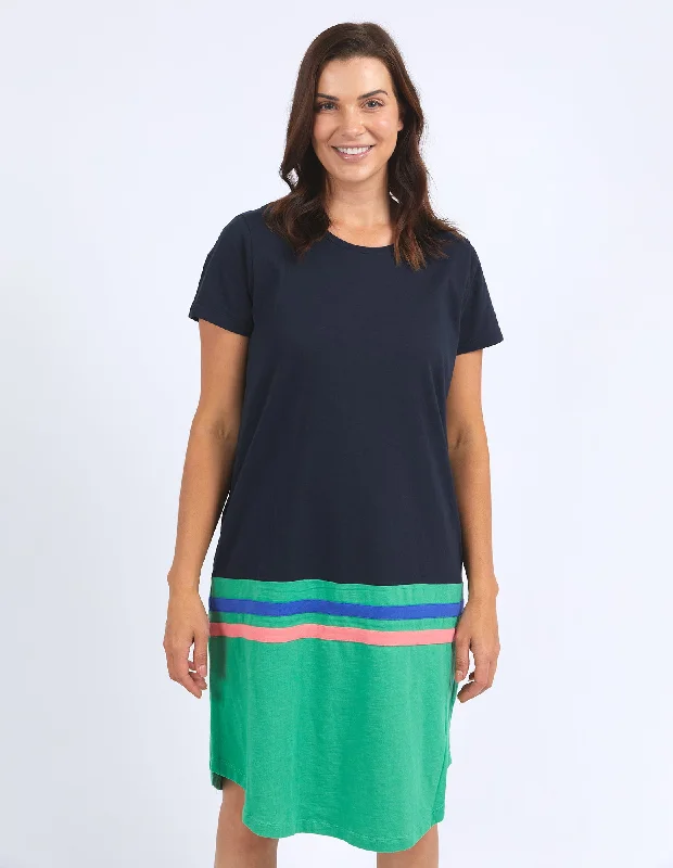 Rhea Tee Dress Navy & Green