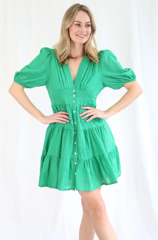 Salty Bright Alice Tiered Dress Green