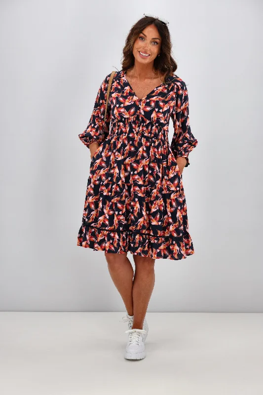 Sunday Boho Ada Dress Bird Print Navy