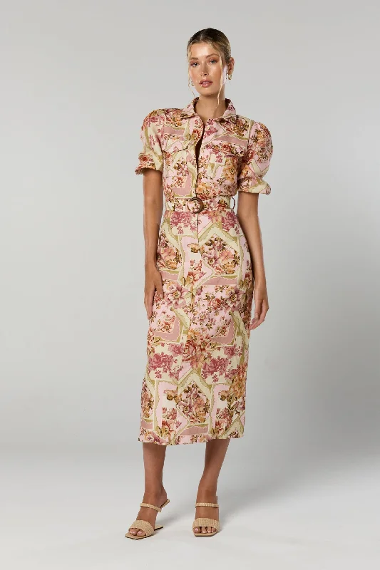 Winona Vaughn Belted Midi Dress - Print