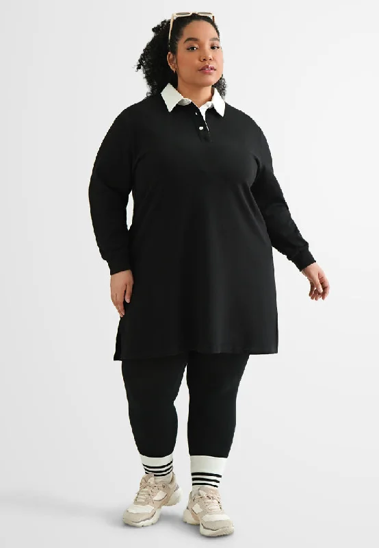 Yoko TERRY Contrast Collar Long Sleeve Dress