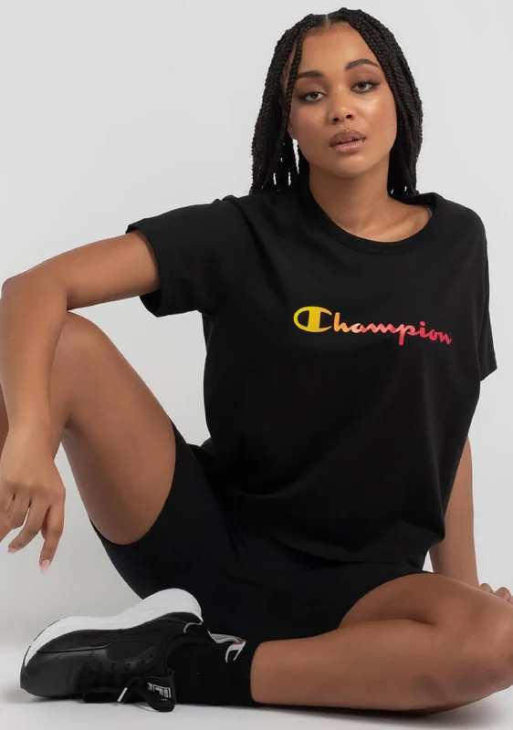 Champion Womens Ombre Script Boxy Tee Black <BR> CT8JN BLK